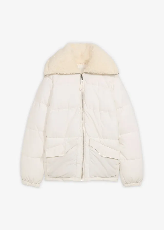 Doudoune avec col à doublure peluche, Couleur: blanc nacré
