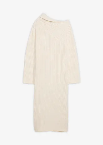 Rochie tricotată cu model ripsat • alb perlat • magazin bonprix