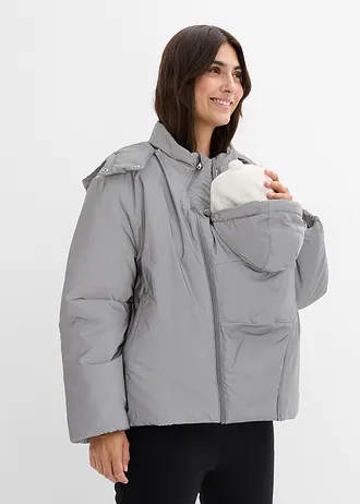 Reflexní těhotenská bunda s nosicí a těhotenskou vsadkou 3 v 1, barva: šedá