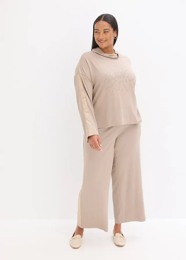 Shirt van comfortabel Punto di Roma, Kleur: taupe met print