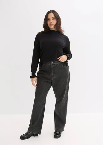 Fijn gebreide trui van viscosemix, Kleur: zwart