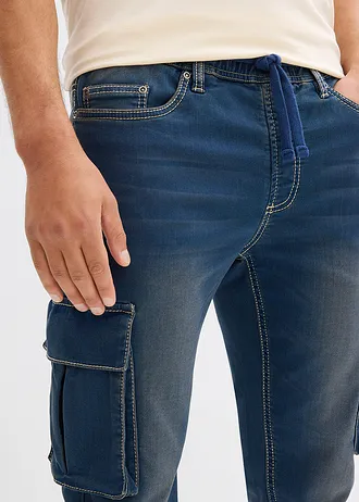 Jean jogger droit, slim, taille élastiquée et poches cargo • bleu denim/marron • Boutique bonprix