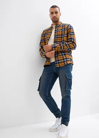 Jean jogger droit, slim, taille élastiquée et poches cargo • bleu denim/marron • Boutique bonprix