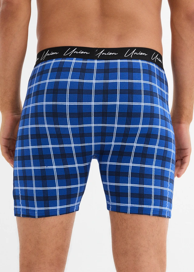 Strakke boxer met katoen (set van 3), Kleur: blauw-zwart geruit + blauw