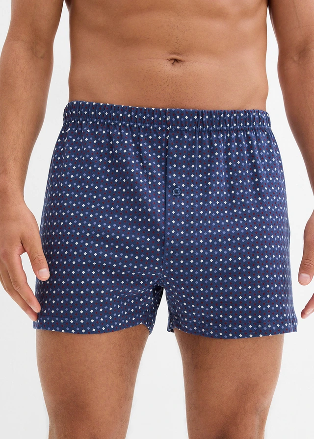 Wijde boxershorts met katoen (3 stuks), Kleur: blauw-wolwit-rood grafische print+blauw