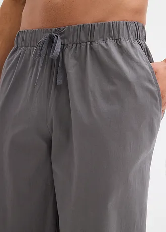 Pantaloni lungi de pijama din bumbac moale (set/ 2 bucăți) • gri-granit+negru • magazin bonprix