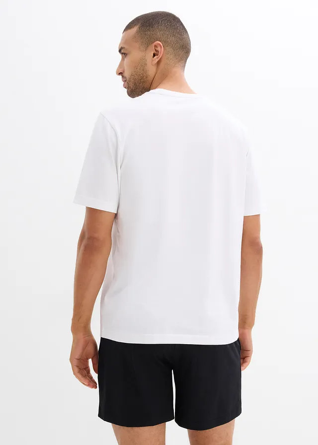 Pyjashort en coton doux, Couleur: blanc + noir