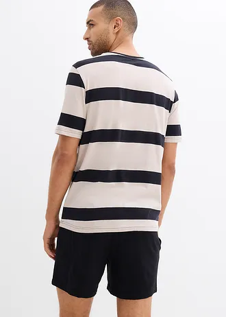 Pyjashort en coton, Couleur: gris pierre +noir