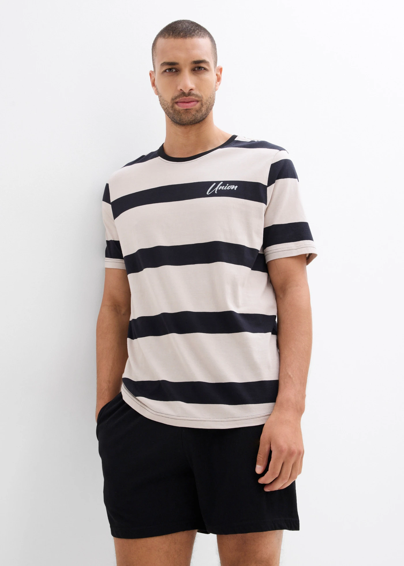 Pijama scurtă din bumbac • gri-piatră-negru • magazin bonprix