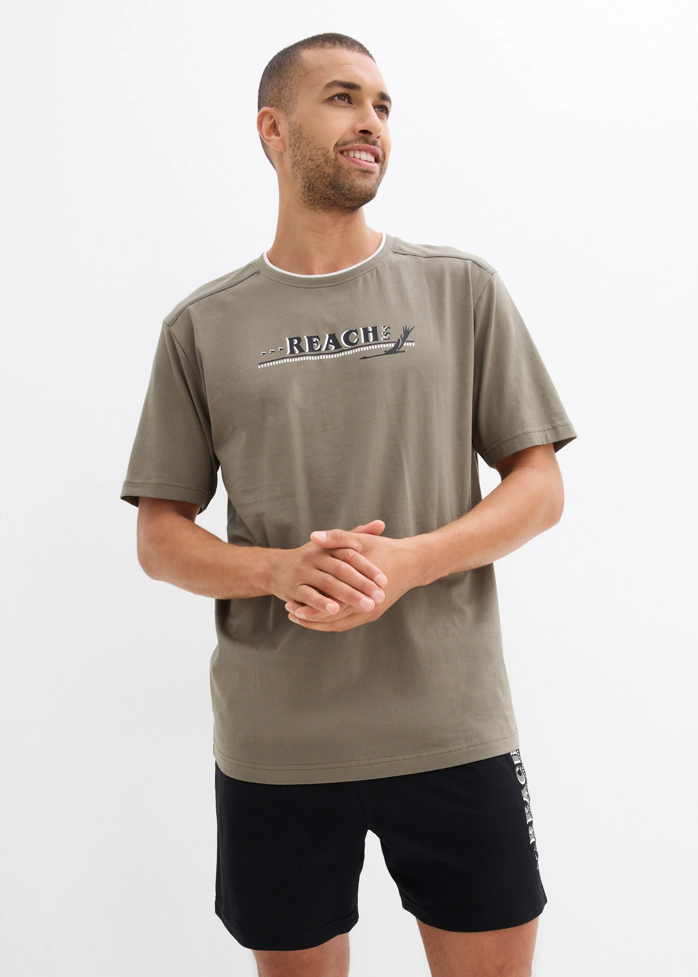 Pijama cu pantaloni scurți cu bumbac moale • gri-verde-negru • magazin bonprix