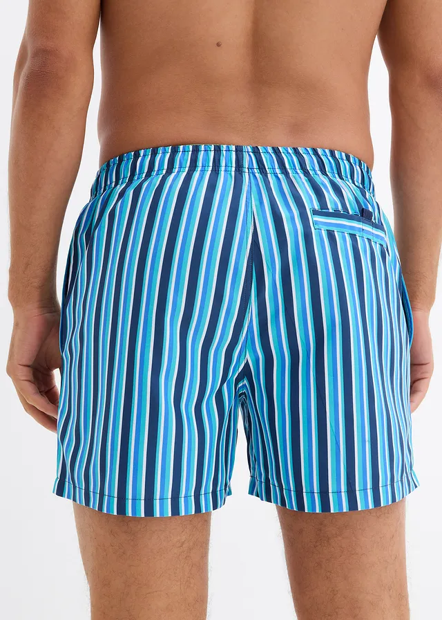 Zwemshort met zijzakken, Kleur: blauw-groen gestreept