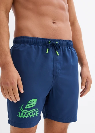 Szorty kąpielowe z nadrukiem • głęboki niebieski-neonowy zielony • sklep bonprix