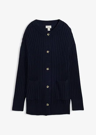 Gebreid vest in een zachte viscosemix, Kleur: donkerblauw