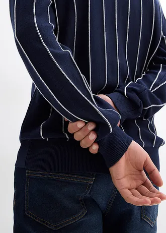 Pulover din tricotaj fin, Regular Fit • bleumarin/alb perlat cu dungi verticale • magazin bonprix