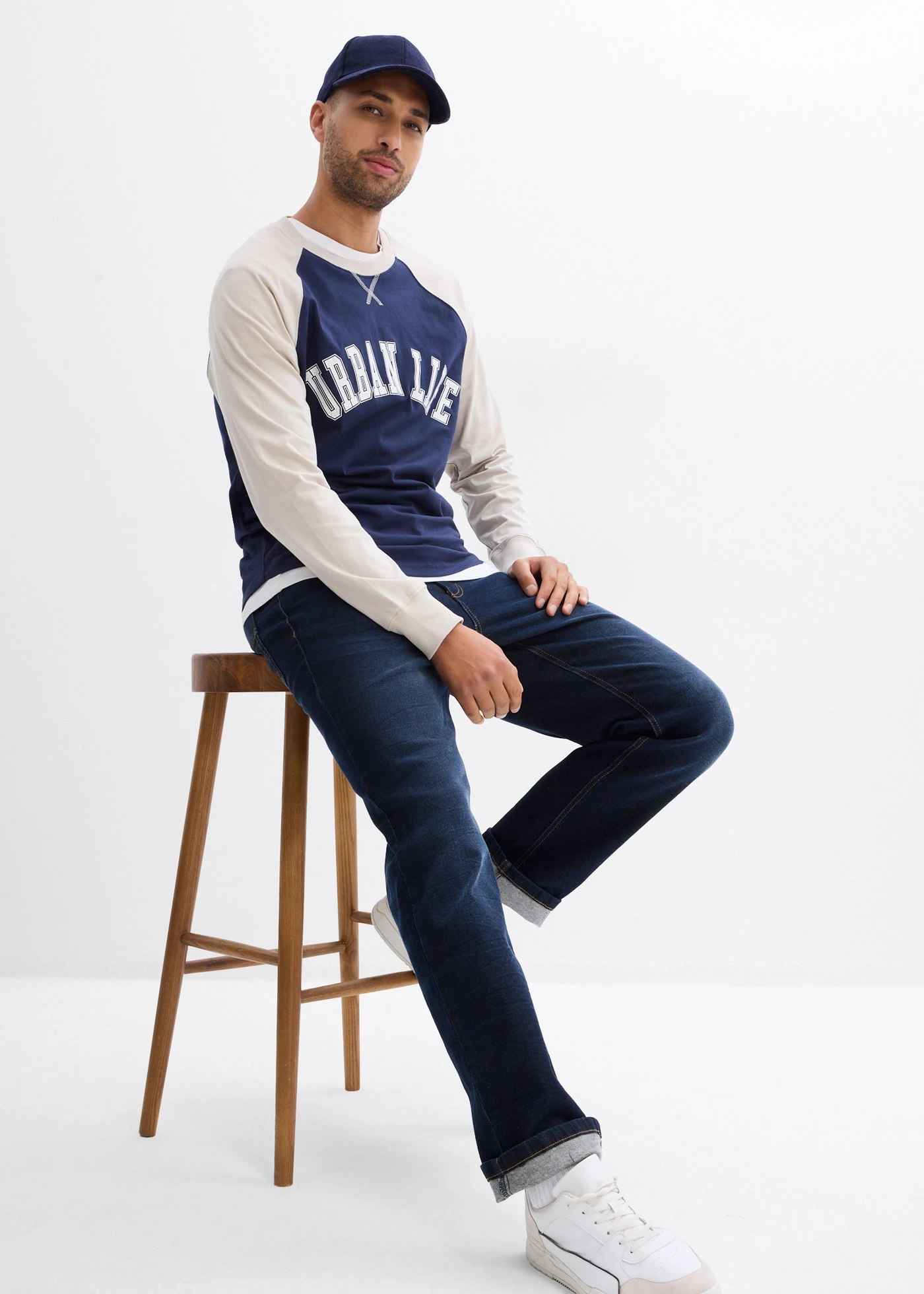 Longsleeve van biologisch katoen • donkerblauw-steengrijs • bonprix online shop