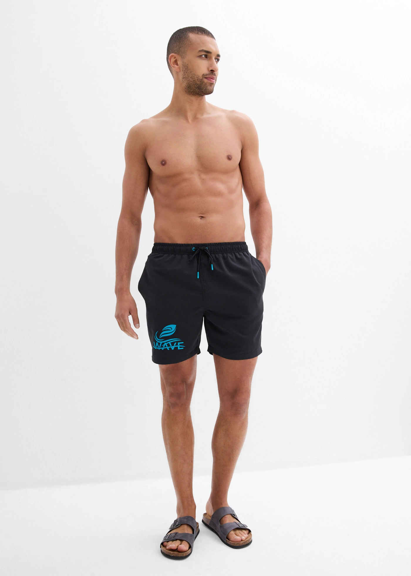 Short de bain avec imprimé • noir + turquoise foncé • Boutique bonprix