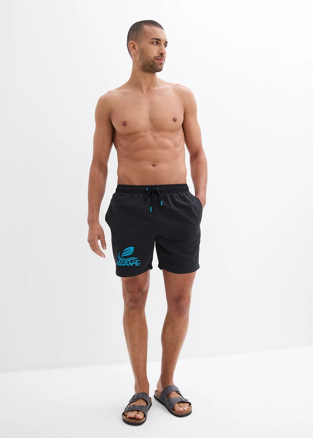 Zwemshort met print, Kleur: zwart-donkerturkoois