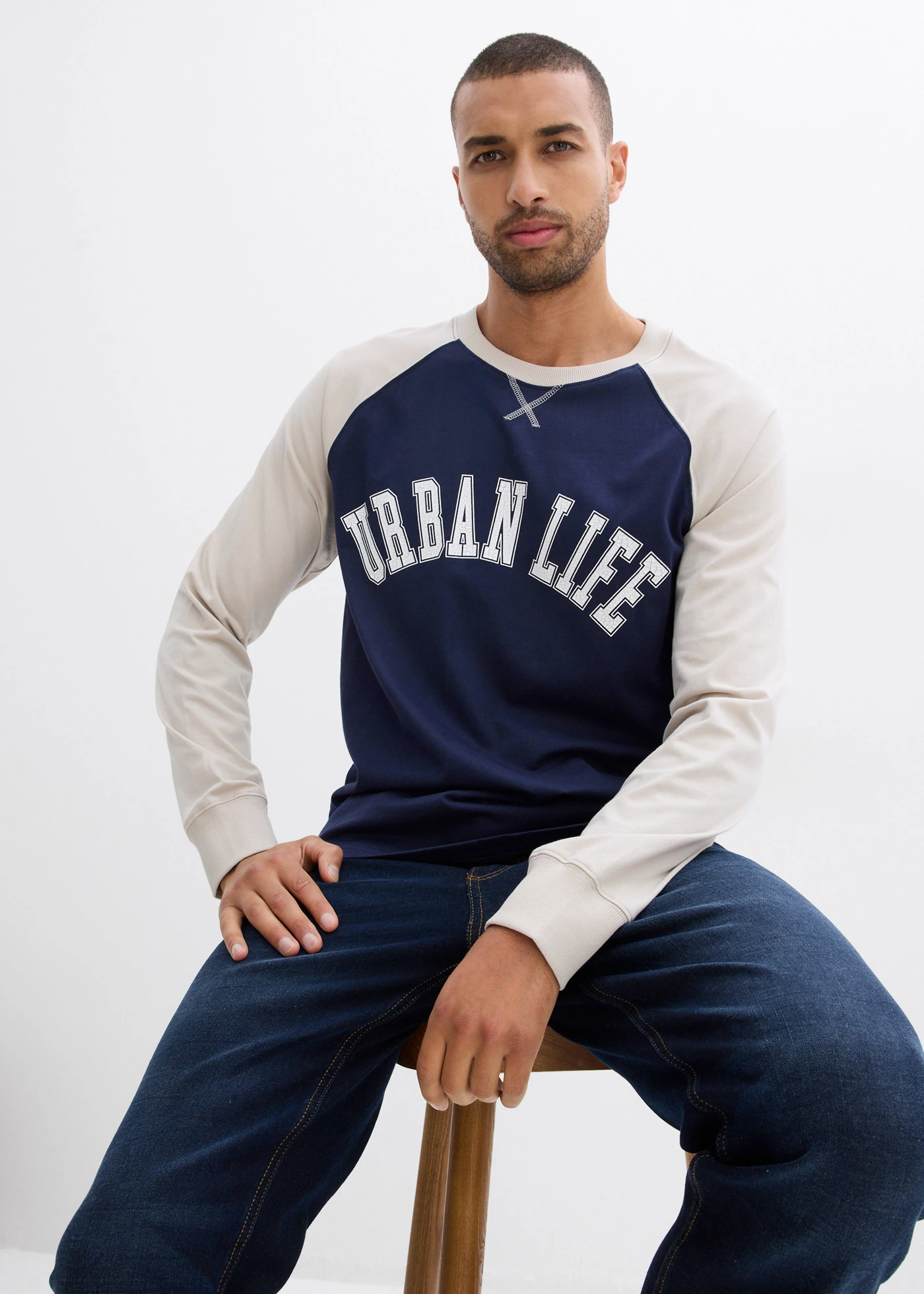 Longsleeve van biologisch katoen • donkerblauw-steengrijs • bonprix online shop