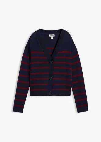 Fijn gebreid vest van katoenmix • donkerblauw-robijnrood • bonprix online shop