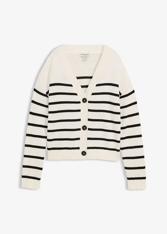 Gebreid vest • wolwit-zwart • bonprix online shop