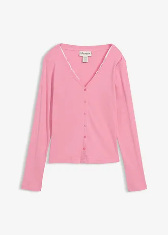 Bluză tricot 2 în 1 din bumbac 100% • violet-orhidee fumuriu-alb • magazin bonprix