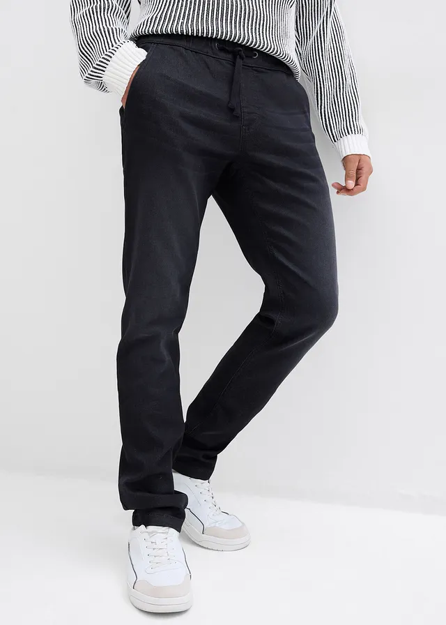 Teplákové džíny Slim Fit, Straight, barva: černý denim