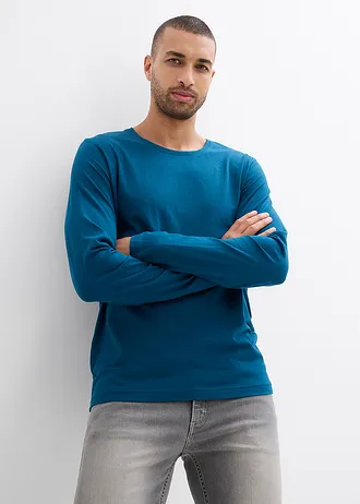 Bluză cu mânecă lungă (set/3 buc.) • albastru-petrol+bleumarin+gri melanj • magazin bonprix