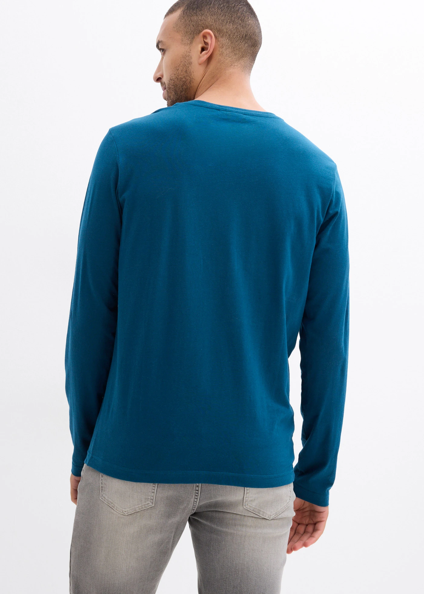 Lot de 3 tee-shirts manches longues • pétrole + gris chiné + bleu foncé • Boutique bonprix