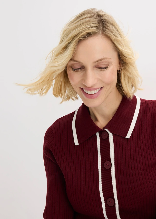 Cardigan chic • rouge rubis-écru • product-page.page-title-suffix