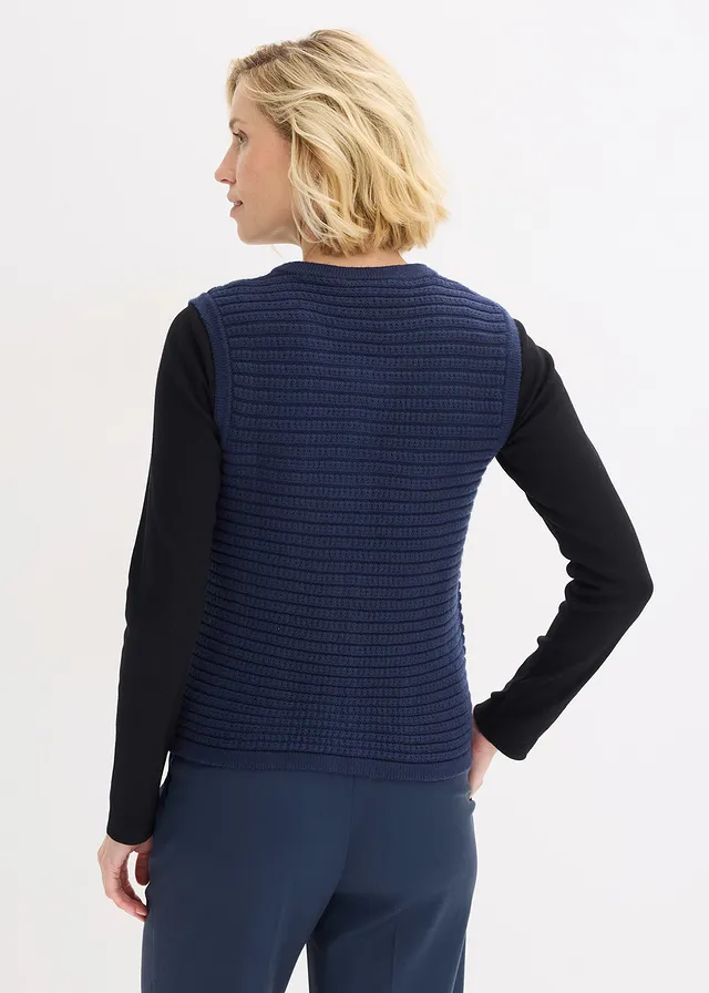 Gebreid vest met viscose, Kleur: donkerblauw