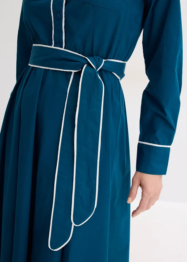 Robe en popeline de coton, sans repassage • bleu pétrole-écru • product-page.page-title-suffix