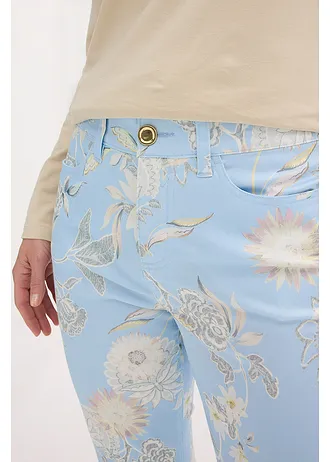 Pantaloni cu stretch cu imprimeu • albastru pudrat-bej nisipiu mat floral • magazin bonprix