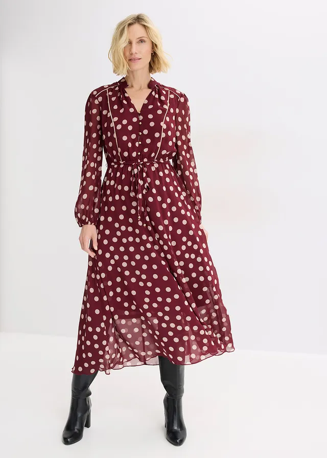 Robe en mousseline à passepoils contrastants • rouge rubis pois sable clair • product-page.page-title-suffix