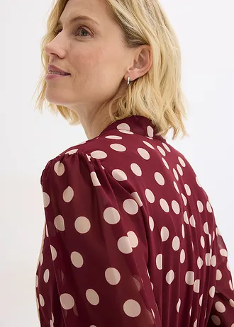 Robe en mousseline à passepoils contrastants • rouge rubis pois sable clair • Boutique bonprix