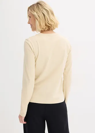 Longsleeve met biologisch katoen, Kleur: lichtsand-mosgroen met print