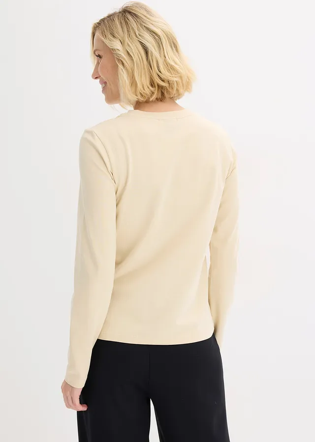 Longsleeve met biologisch katoen, Kleur: lichtsand-mosgroen met print