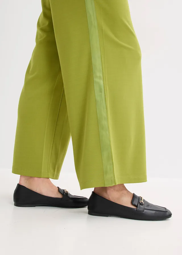 Pantalon large à pinces en Punto di Roma avec ruban de satin • vert mousse • product-page.page-title-suffix