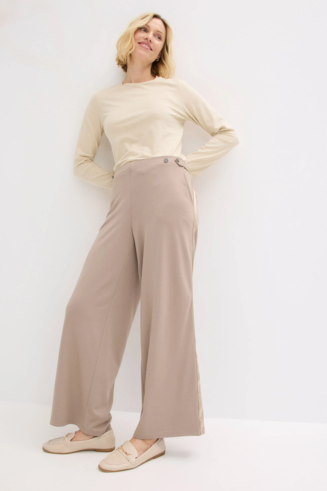 Nohavice Marlene, Punto di Roma, so saténovým pásom • hnedosivá • obchod bonprix