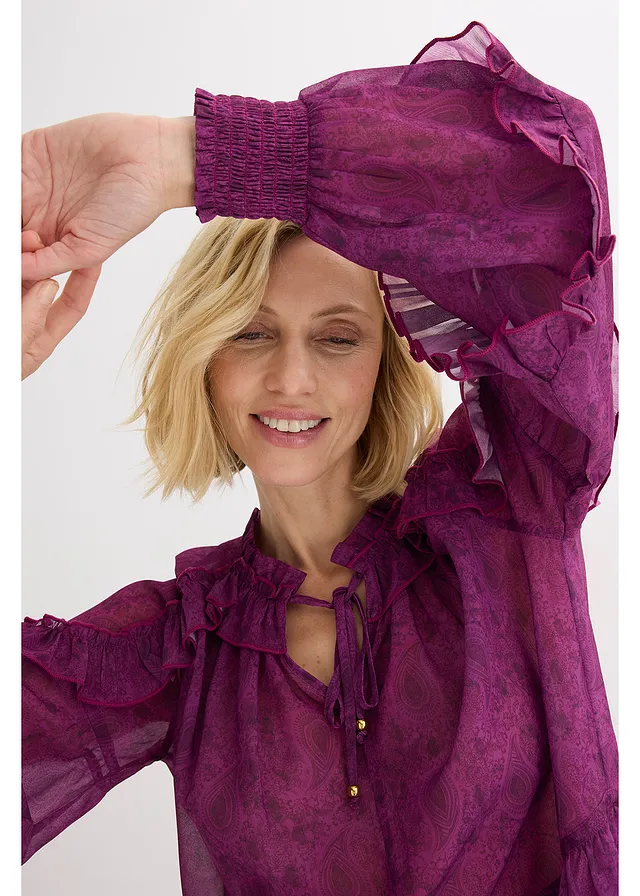 Sifon blúz fodrokkal sötétlila-Paisley