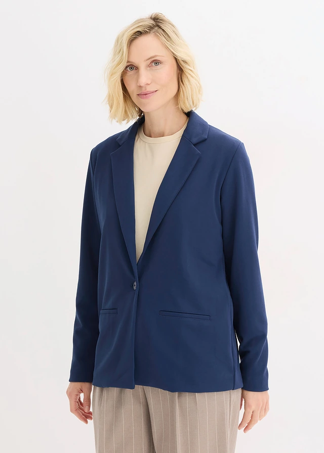 Blazer van jersey-crêpe, Kleur: donkerblauw