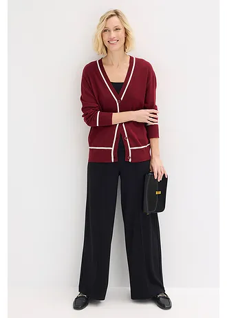 Cardigan cu model în V • roșu rubiniu/ecru • magazin bonprix