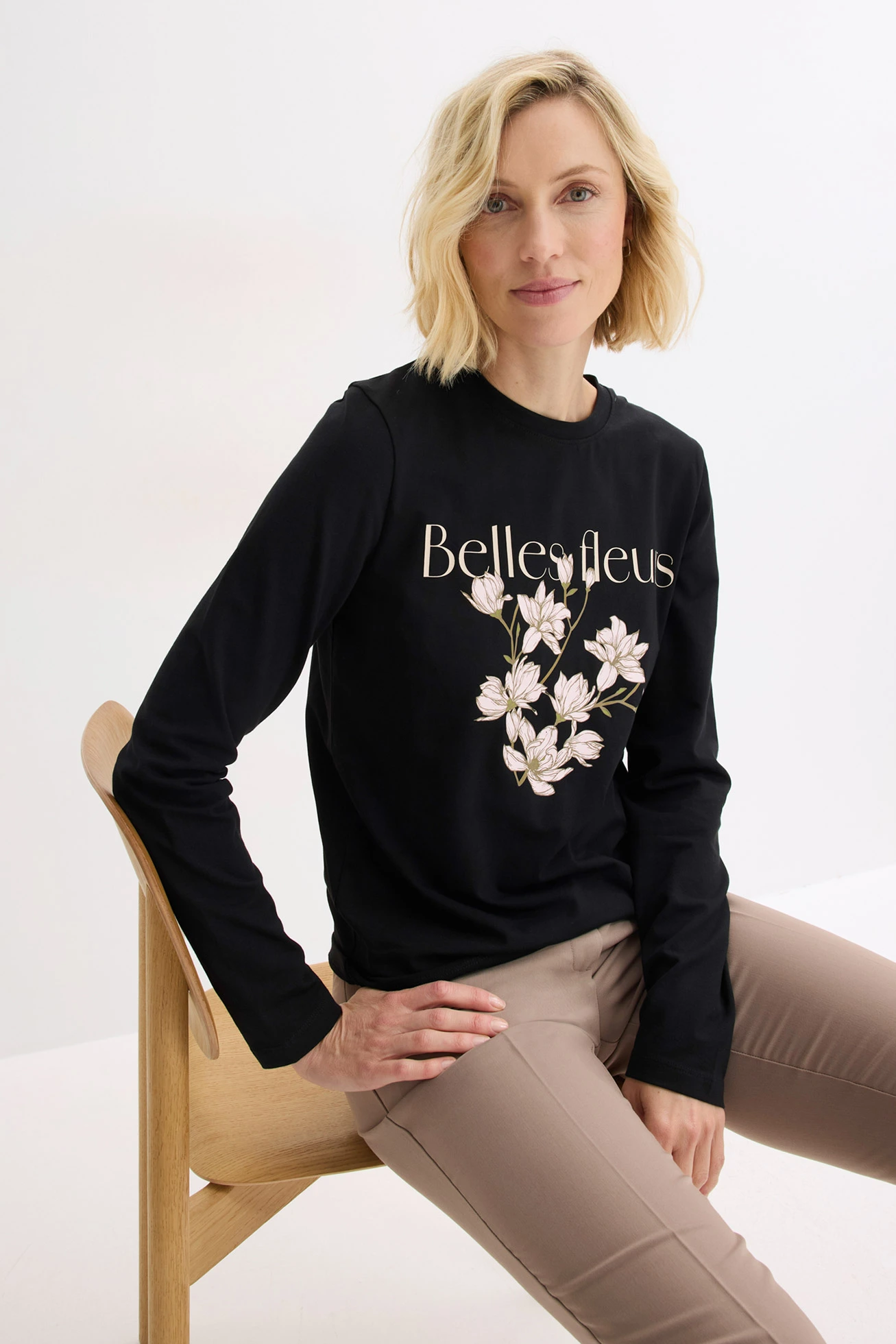 Bluzka z długim rękawem, z bawełny organicznej • czarny-zieleń mchu • sklep bonprix