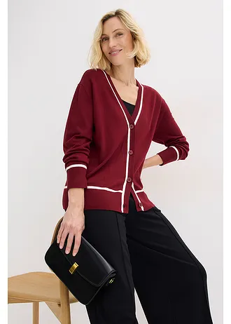 Cardigan à col V • rouge rubis-écru • Boutique bonprix