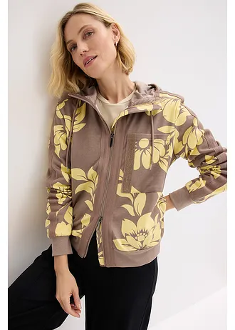 Jachetă casual cu bumbac • gri-bej/galben deschis înflorat • magazin bonprix