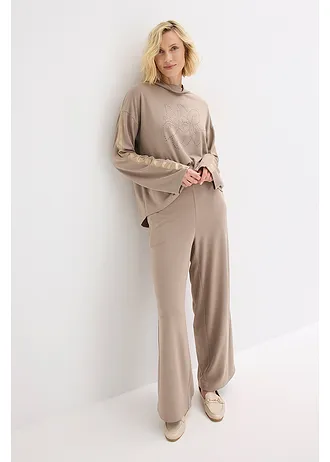 Shirt van comfortabel Punto di Roma, Kleur: taupe met print