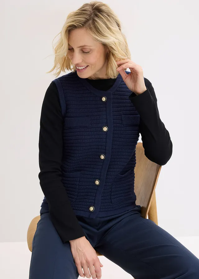 Gebreid vest met viscose donkerblauw