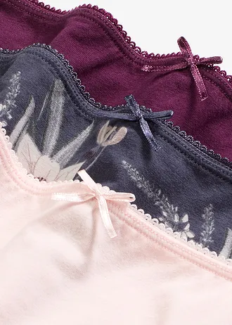 Figi maxi panty (4 pary) • jagodowy z nadrukiem+pastelowy jasnoróżowy+czarny bez • sklep bonprix