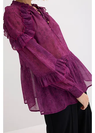 Sifon blúz fodrokkal • sötétlila-Paisley • bonprix áruház