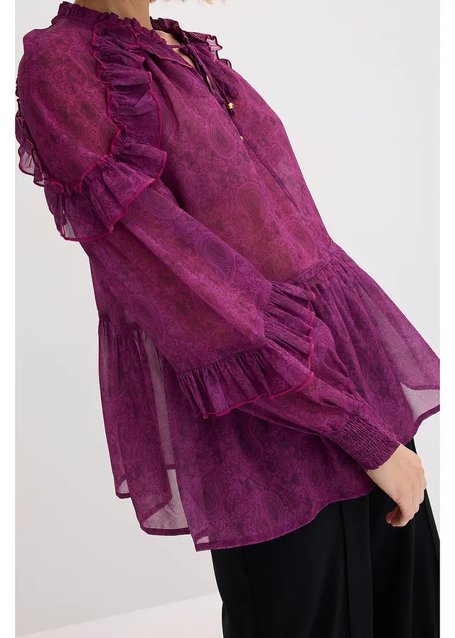 Blouse en mousseline à volants • violet foncé paisley • product-page.page-title-suffix