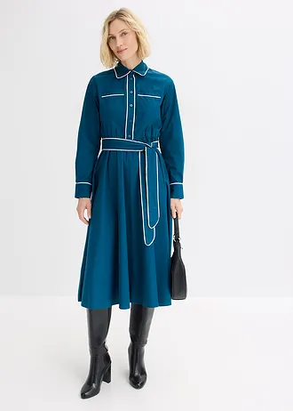 Rochie-cămașă din poplin de bumbac care nu necesită călcare • albastru petrol-ecru • magazin bonprix